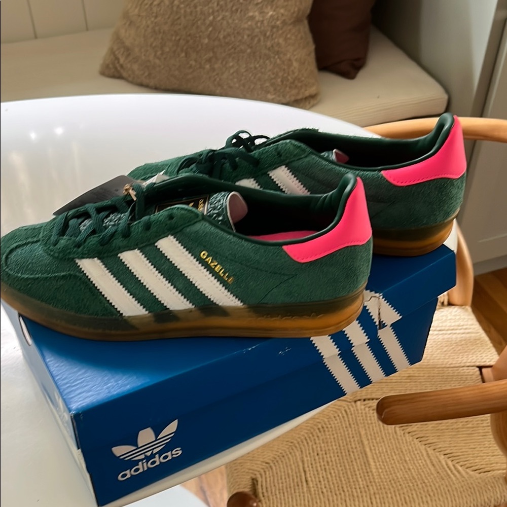 Adidas Forest Green Sneakers with Pink Highlights